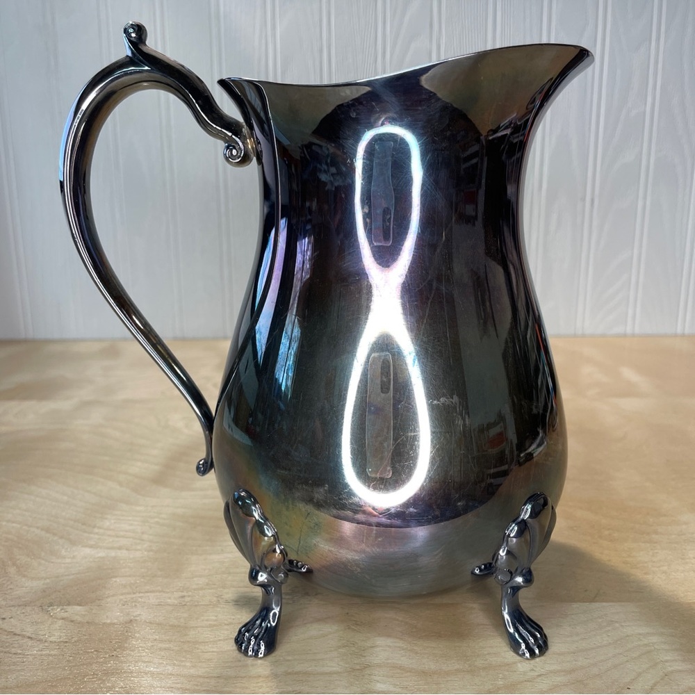 Vintage Leonard Silverplate Claw Feet Water Pitcher with Ice Guard